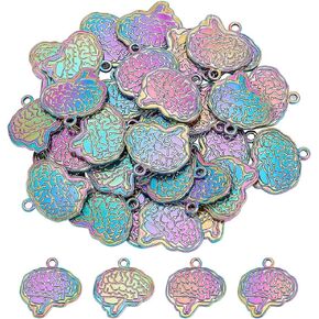 DICOSMETIC 40Pcs Brain Charm 3D Brain Shape Pendant Anatomical Human Anatomy Pendant Rainbow Color Alloy Charm Dangle Charm Supplies for Halloween Biology Medical Student Gift DIY Jewelry Making