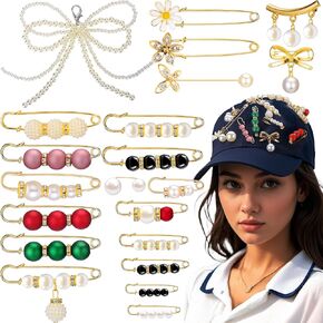 AIERSA Hat Pins Charms for Women, 21pcs Pearl Shoe Lace Charms for Sneakers, Junk Socks Charms Jewelry, Stylish Hat Shoe Decorations, Brooch Pins Buttons for Clothes, Hats