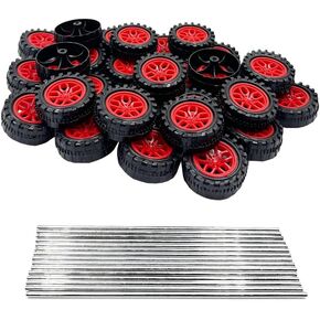 30pcs عجلات سيارة سيارة 2 مم عجلات سيارة بلاستيكية شافت مع محاور قضبان مستديرة من رمح 15pcs لألعاب DIY RC Car Truck Robot (White)