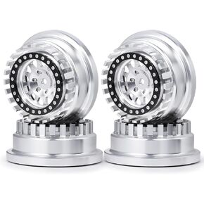 Rchubam 1/7 RC Beadlock Wheels Rim 4pcs RC Rock Rock Beadlock Wheels Compcatible مع 1/7 UDR غير محدود Racert Racer RC Rock Crawler Truck Truck Radies (Silver & Black)