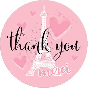 Paris Birthday Party Thank You Stickers – Eiffel Tower Favor Decorations, Merci Envelope Seals, Candy Labels, 40 Count