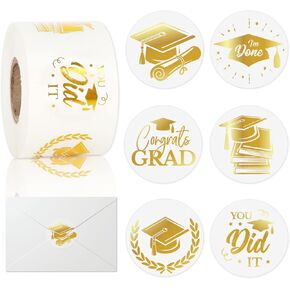 Whaline 600pcs ملصقات التخرج الذهب واضحة نمط متنوع 2024 تهانينا للاصطدامات ذاتية اللصق حول ملصقات التخرج الشفافة لحفلة التخرج من المدرسة الثانوية الكلية
