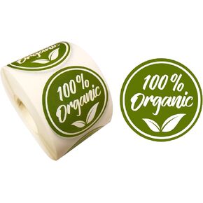 Organic Stickers, (3.81cm / 1.5 inches) 100% Organic Natural Product Adhesive Stickers Labels for Food Package, Box, Bags, Wrap, Envelope Sealing and Decorative (500pcs)