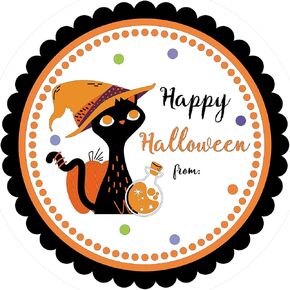 Happy Halloween 60PCS Party Favor Stickers - Name Tags, Design Labels for Gift Bags, Envelope Seals, Party Decoration (Cat)
