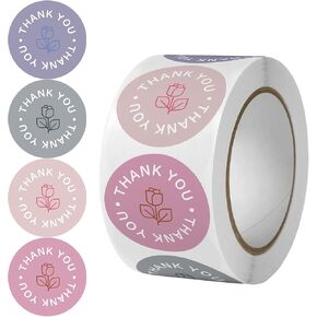 500Pcs Thank You Stickers Roll Elegant Rose Thank You Stickers for Packaging Self Adhesive Labels Stickers Decoration Stickers Round, Small Business Stickers, 1 inch Envelope Seal Holiday Stickers
