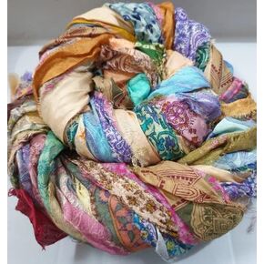 42 Yards Unstitched Silk Sari Ribbon Yarn Tassels SKEINS Dull Muted Shades Journal Scrapbook Craft Project Decor Strips India lot Beauty