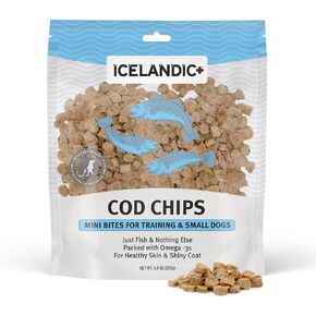 Icelandic+ Mini Fish Chips: Cod 9oz - Dog Treats, for Training & Small Dogs, 2 Ingredient Air-Dried Crunchy Chips