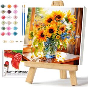 WEMEON Paint by Numbers Kit for Adults with Framed- Easy Paint by Numbers Kit for Adults Beginner, Simple Painting Paint by Numbers Sunflower for Gift Home Wall Decor(8x8Inch)