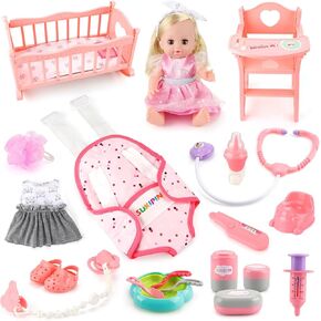 Baby Doll Playsets for Girls, Baby Doll with Accessories Set for Girls 3-5, Baby Doll Set for 3 4 5 Year Old Girls Gifts, Stocking Stuffers for Toddlers Kids (Doll Playset)