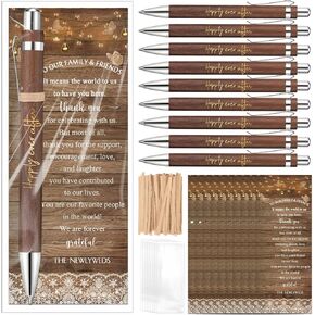Cholemy 36 Sets Rustic Wedding Party Favor for Guests Bridal Shower Thank You Gifts Bulk Happily Ever After Bamboo Ballpoint Pens with Thank You Cards Organza Bag for Wedding Bridal Shower Party