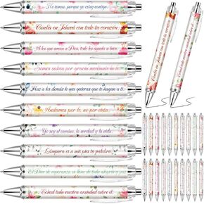 20 Pcs Spanish Bible Verse Ballpoint Pens Christian Gifts for Women Inspirational Religious Pens Bulk Appreciation Gifts for Staff Employee Coworker Office Church Floral Flower Pens