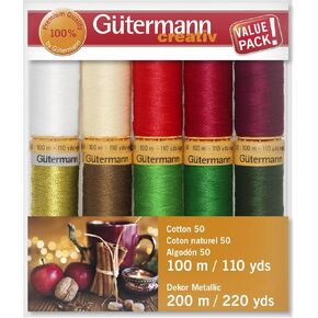 Gutermann Cotton 50 Holiday Thread Set - 10 Spools - Collection 1 - Gold Metallic