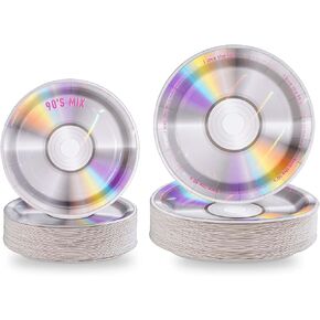 100Pcs 90's Party Plates 90's Mix CD Dessert Plates 7'' and 9'' Disposable I Love the 90s Paper Tableware Set for 90s Theme Party Decorations Retro Music Back to the 90's Birthday Party, Serves 50