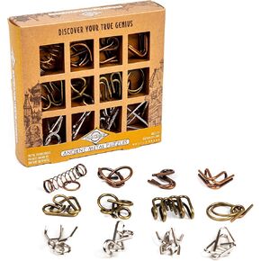 Project Genius- 12pc Ancient Metal Assortment, Metal Brain Teaser, 3D Assembly & Disassembly Puzzle