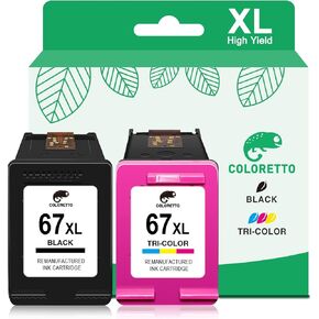 COLORETTO 67XL Remanufactured Ink Cartridge for HP DeskJet 2855e 2852e 2842e 2755e 2752e 2742e 2724e 2722e 4100 4132 4134 Envy 6052 6065e 6452e 6455e 6458e for HP Ink 67 XL Tri-Color Ink hp67