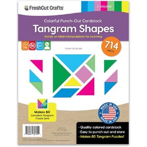 714 Pcs Tangram Shapes Easy Punch-Out Math Manipulatives for Learning Multicolor Triangles, Squares, Parallellograms Easy-Punch Paper Shape Cutouts in 7 Bright Colors US Made Card Stock