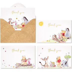 Crisky Gold Foil Winnie the Pooh Thank You Cards with Envelopes and Stickers, 50 Pack Animal Thank You Cards for Baby Showers, Birthdays, Friendsgiving
