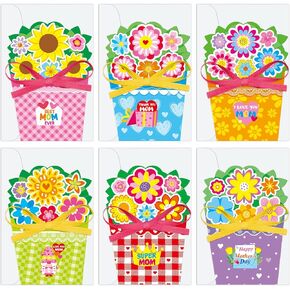 TENDFINE 24 Pack Mother's Day Card Making Kits for Kids Mother's Day Flower DIY Greeting Cards with Envelopes for Kids Mother's Day Gifts Handmade Crafts for Classroom