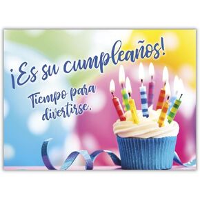 25 Feliz Cumpleaños Cards - Spanish Birthday Cards with Festive Cupcake Design - 26 White Envelopes - FSC Mix