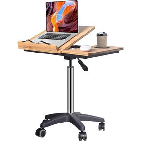 wishacc Rolling Podium Stand, Over The Bed Table Computer Desk, Laptop Workstation with Wheels Height Adjustable from 30.5-43.7 inches (Extra High)