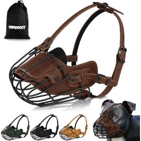 OOPSDOGGY Metal Pitbull Dog Muzzle Reflective Leather Mask Secure Wire Basket Muzzle for Large Sized Dogs Amstaff Soft Cage Muzzle to Prevent Biting Chewing with Adjustable Straps (Black, Pitbull)
