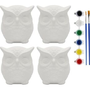 Creative Hobbies 4 Pack of Ready to Paint Ceramic Bisque Sugar Skull Shape Figurines - Includes Paint, Brushes and How to Guide | Sugar Skull