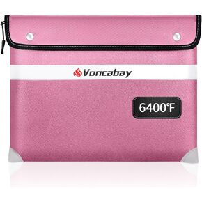 Voncabay Upgraded 6400°F Fireproof Waterproof Document Bag, Fireproof Money Bag for Cash with Zipper and Reflective Strips, 14.2" X 11" Fireproof Document Holder Pouch for Cash & Document Safe （Pink）