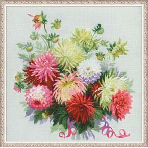 RIOLIS - Dahlias 1384, Floral Cross Stitch Kits 17.75"x17.75", Cross Stitch Kits for Beginners & Advanced, Crossstitching Kits Adult, Counted Stitching Kits, Flowers Embroidery Kit