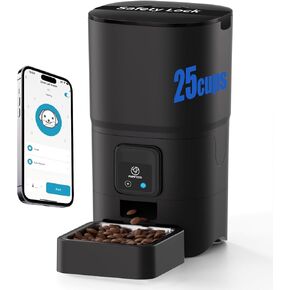 2.4G WiFi Automatic Cat Feeder, 6L/25Cup Automatic Pet Feeder with APP Control for Remote Feeding, Detachable for Easy Clean, Cat Food Dispenser with Alexa,1-30 Meals Per Day for Dog, Black
