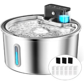 Wireless Cat Water Fountain Stainless Steel - 3.2L/108oz Cordless Pet Water Fountain Battery Operated Cat Water Dispenser Silent Multi Filtration Animal Fountain with 6 Filters 3 Sponges