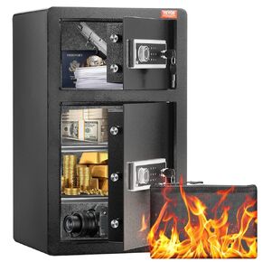 VEVOR Double Doors 4.5 cu.ft Safe Box with Key Lock & Password, Safe Lock Box with Fireproof Bag, Key Rack, LED Light and 2 Height Adjustable and Removable Divider for Money, Documents, Black