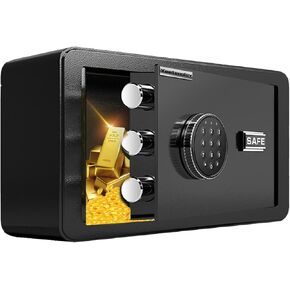 Small Safe, Lock Box for Money, Jewelry, Documents and Guns, 0.5 Cubic Feet Digital Security safes for Home, Hotel, or Business, brown, 11.8" L x 7.9" W x 7.9" H