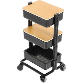LOGOFUN Doll House Cart Miniature Cart Model Tiny Rolling Cart Toy Mini 3-Layer Storage Trolley with Wheels for Dollhouse Accessories - Black