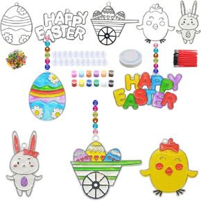 XINAR 20 Sets Easter Suncatchers Ornaments Decorations DIY Window Paint Art Spring Suncatchers Craft Kits Easter Egg Bunny Rabbit Chicken Sun Catchers for Kids Classroom Activities Art Project, Small