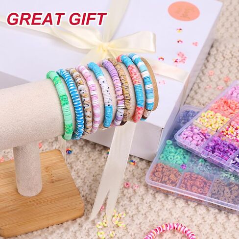 QUEFE 4800pcs Clay Beads for Bracelet Making Kit 48 Colors Flat Round Polymer Spacer Heishi Beads for Jewelry Making Kit in Saudi Arabia