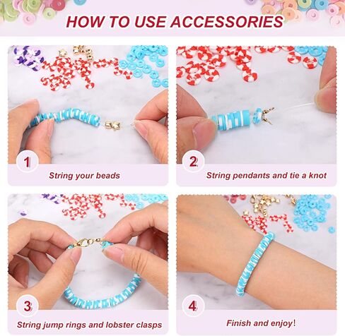 QUEFE 4800pcs Clay Beads for Bracelet Making Kit 48 Colors Flat Round Polymer Spacer Heishi Beads for Jewelry Making Kit in Saudi Arabia
