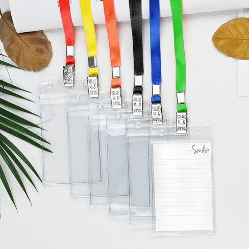 50 Pack Clear Plastic Vertical Name Tag Badge Holder and 50 Pack Black Lanyard Waterproof Name Tag Holder with Lanyard for Adults Kids Office School in Kuwait