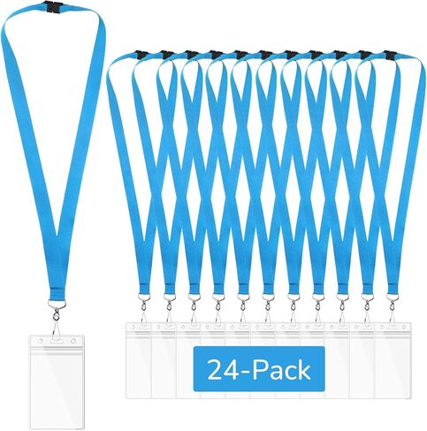 12 Pack Blue Breakaway Lanyards with Waterproof Badge Holders, Metal Hook, Polyester Neck Straps for ID Cards, Events, Office, and Schools in Saudi Arabia