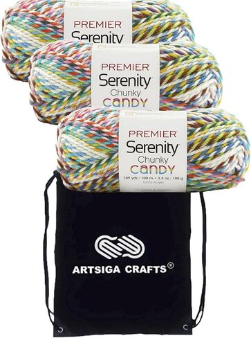 Premier Yarns Serenity Chunky Candy Confetti 2092-05 (3-Skeins - Same Dye Lot) Chunky Bulky #5 Acrylic Yarn for Crocheting and Knitting with Project Bag in Saudi Arabia