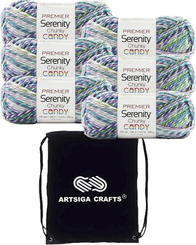 Premier Yarns Serenity Chunky Candy Confetti 2092-05 (3-Skeins - Same Dye Lot) Chunky Bulky #5 Acrylic Yarn for Crocheting and Knitting with Project Bag in Saudi Arabia