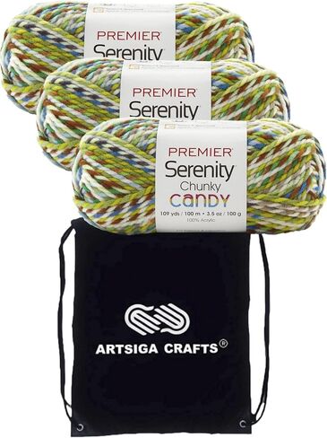 Premier Yarns Serenity Chunky Candy Confetti 2092-05 (3-Skeins - Same Dye Lot) Chunky Bulky #5 Acrylic Yarn for Crocheting and Knitting with Project Bag in Saudi Arabia