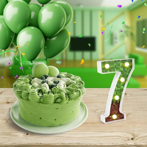 Decorative Led Glowing Numbers, Pixel Game Party Light up Led Pixel Pattern Glowing Numbers Miner Party Table Centerpieces Decorations Supplies for Mosaic Video Games (Number 7) in Saudi Arabia