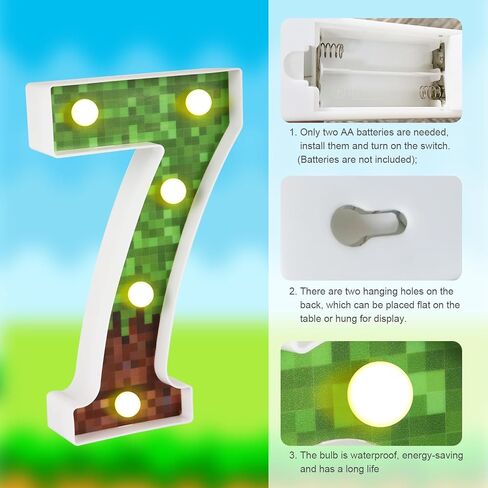 Decorative Led Glowing Numbers, Pixel Game Party Light up Led Pixel Pattern Glowing Numbers Miner Party Table Centerpieces Decorations Supplies for Mosaic Video Games (Number 7) in Saudi Arabia