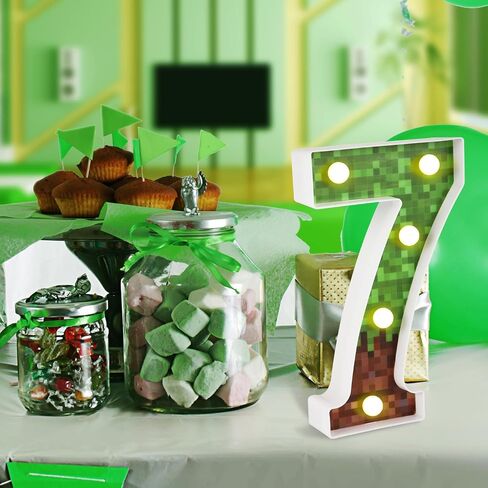 Decorative Led Glowing Numbers, Pixel Game Party Light up Led Pixel Pattern Glowing Numbers Miner Party Table Centerpieces Decorations Supplies for Mosaic Video Games (Number 7) in Saudi Arabia