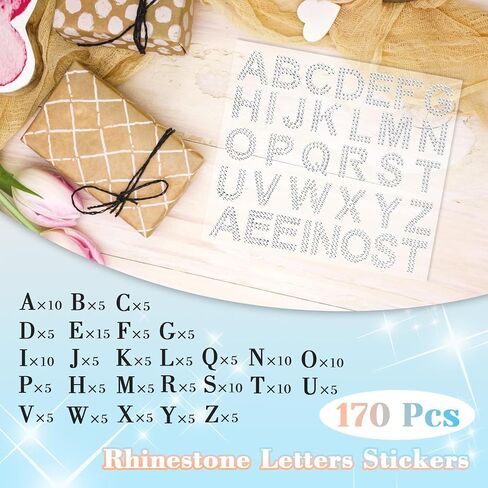 170 PCS Rhinestone Letter Stickers, White Iron on Letter Stickers, 5 Sheets Large Glitter Alphabet Stickers, Self-Adhesive 34 Diamond Letter Sticker for Clothing DIY Art Crafts Decors Water Bottles in Saudi Arabia