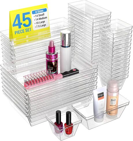 YAN & HIN Set of 72 Stackable Non-Slip Acrylic Organizers - Modern Minimalist Clear Drawer Organizer for Makeup, Kitchen, Desk & Office in Saudi Arabia