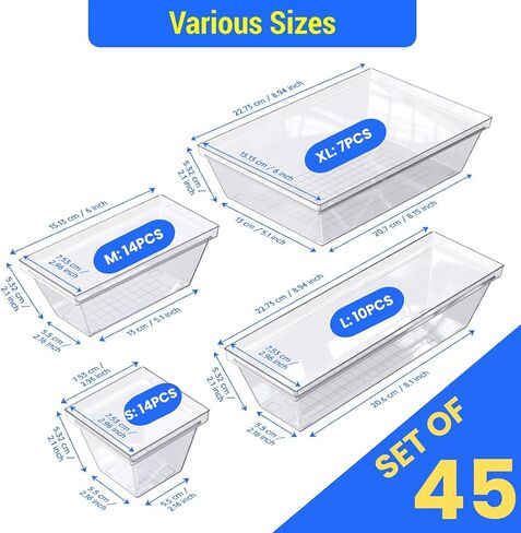 YAN & HIN Set of 72 Stackable Non-Slip Acrylic Organizers - Modern Minimalist Clear Drawer Organizer for Makeup, Kitchen, Desk & Office in Saudi Arabia
