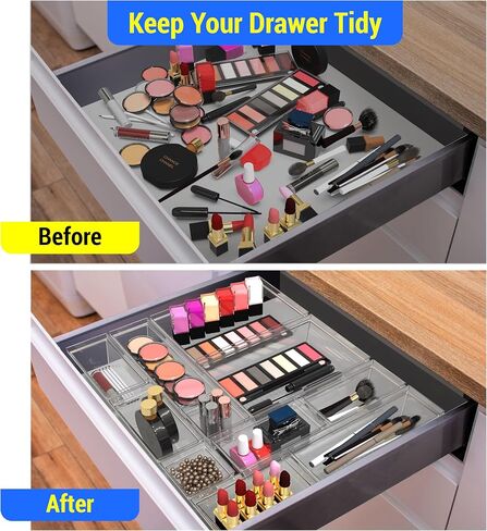 YAN & HIN Set of 72 Stackable Non-Slip Acrylic Organizers - Modern Minimalist Clear Drawer Organizer for Makeup, Kitchen, Desk & Office in Saudi Arabia