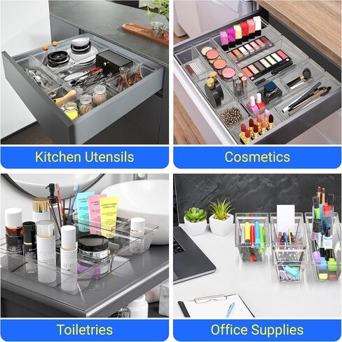 YAN & HIN Set of 72 Stackable Non-Slip Acrylic Organizers - Modern Minimalist Clear Drawer Organizer for Makeup, Kitchen, Desk & Office in Saudi Arabia
