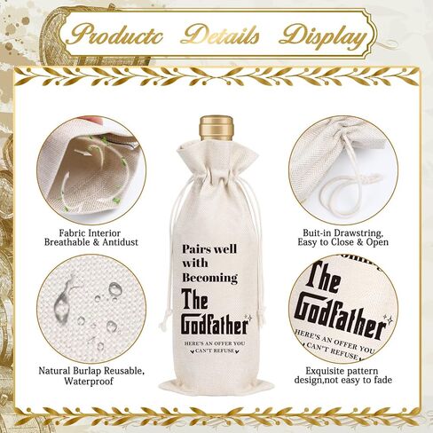 Wxiben Godfather Proposal Gifts Wine Bag Godfather Gifts from Godchild Pairs Well With Becoming the Godfather Wine Bags Appreciation Christening Baptism Gift For Godparent God Father Uncle in Kuwait
